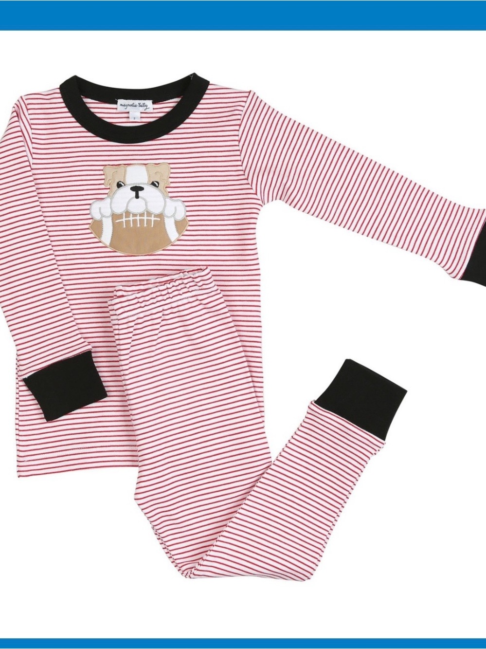 Magnolia Red Stripe Bulldog Football Kids Pajamas